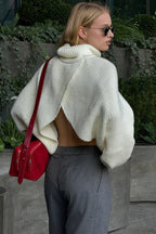 Loose Solid Cropped Turtleneck Crisscross Back Sweater