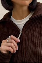 Loose Solid Zip Lapel Cardigan
