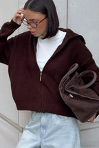 Loose Solid Zip Lapel Cardigan