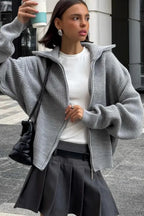 Loose Solid Zip Lapel Cardigan