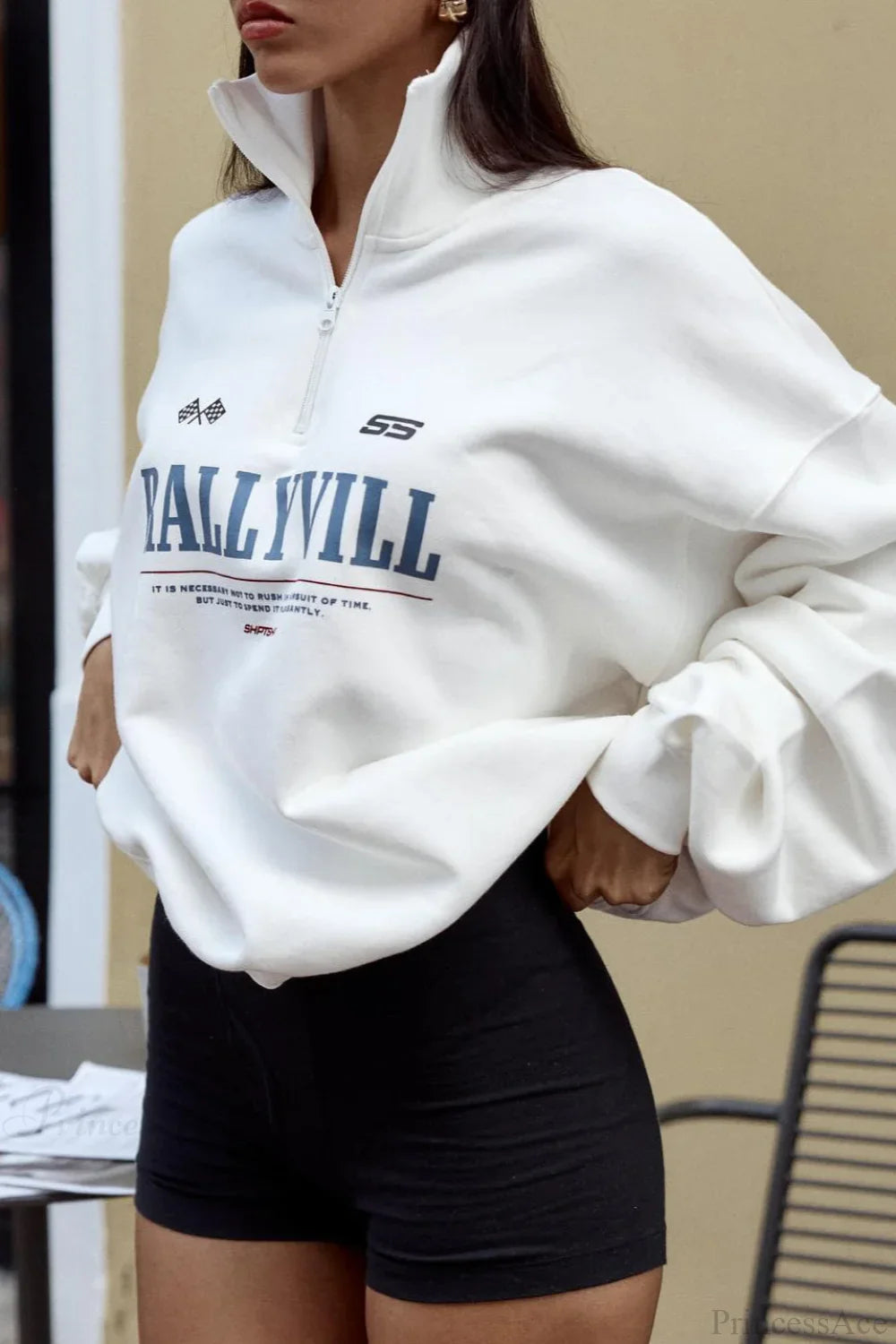 Loose Sporty Half Collar Print Sweatshirt