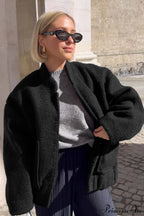 Loose Stand Collar Textured Wool Casual Coat