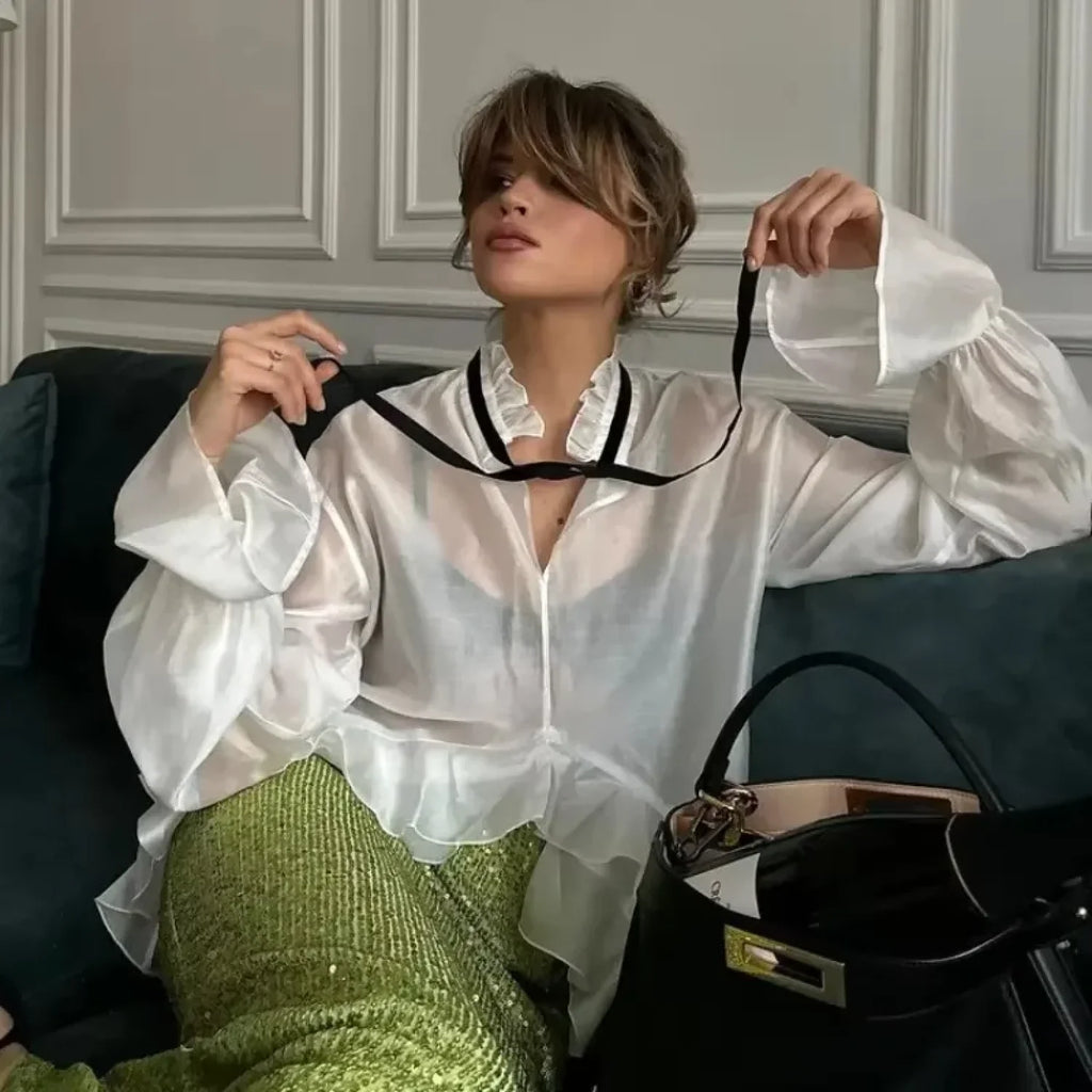 Loose White Ruffled Blouse