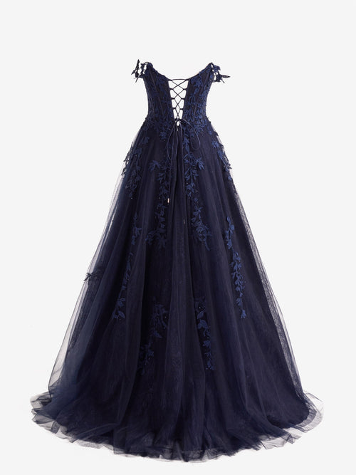 A-line Sweetheart Lace Tulle Prom Dress with Slit