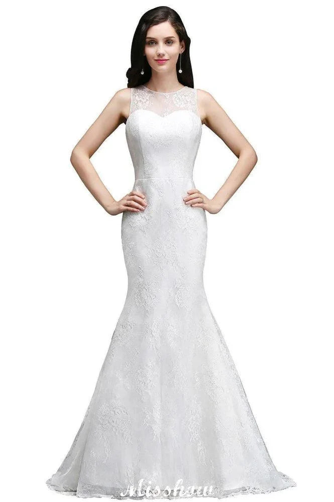 Vestidos de novia de encaje con cola de sirena y botones, recién llegados