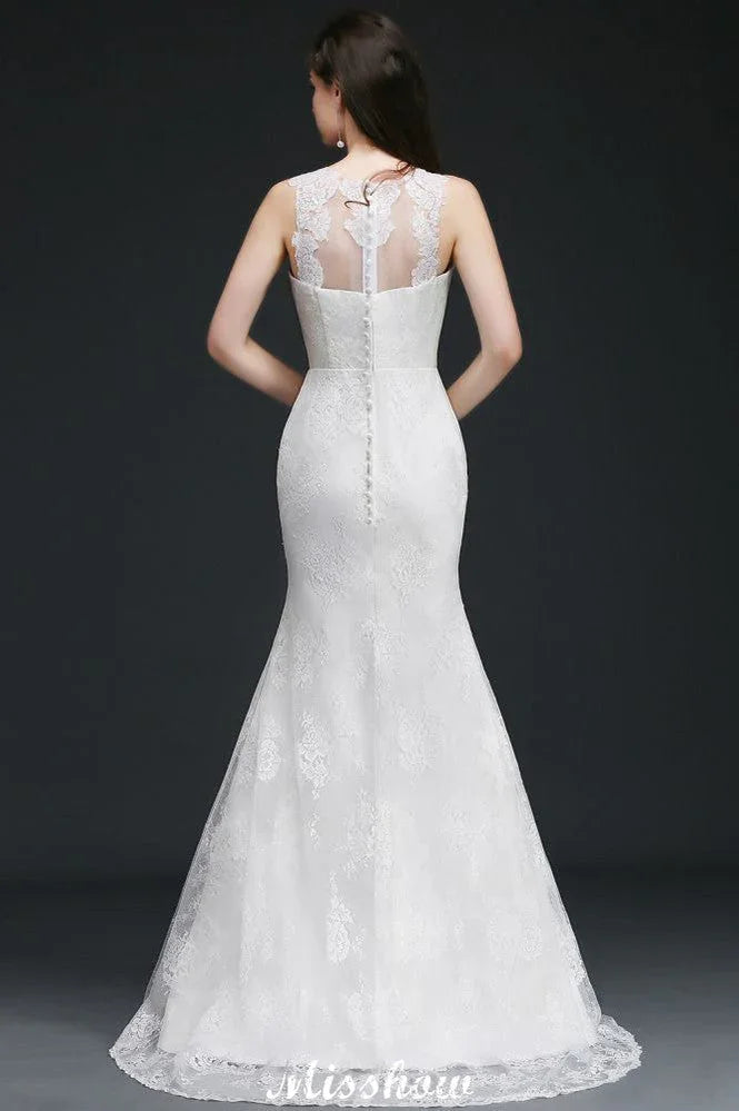 Vestidos de novia de encaje con cola de sirena y botones, recién llegados