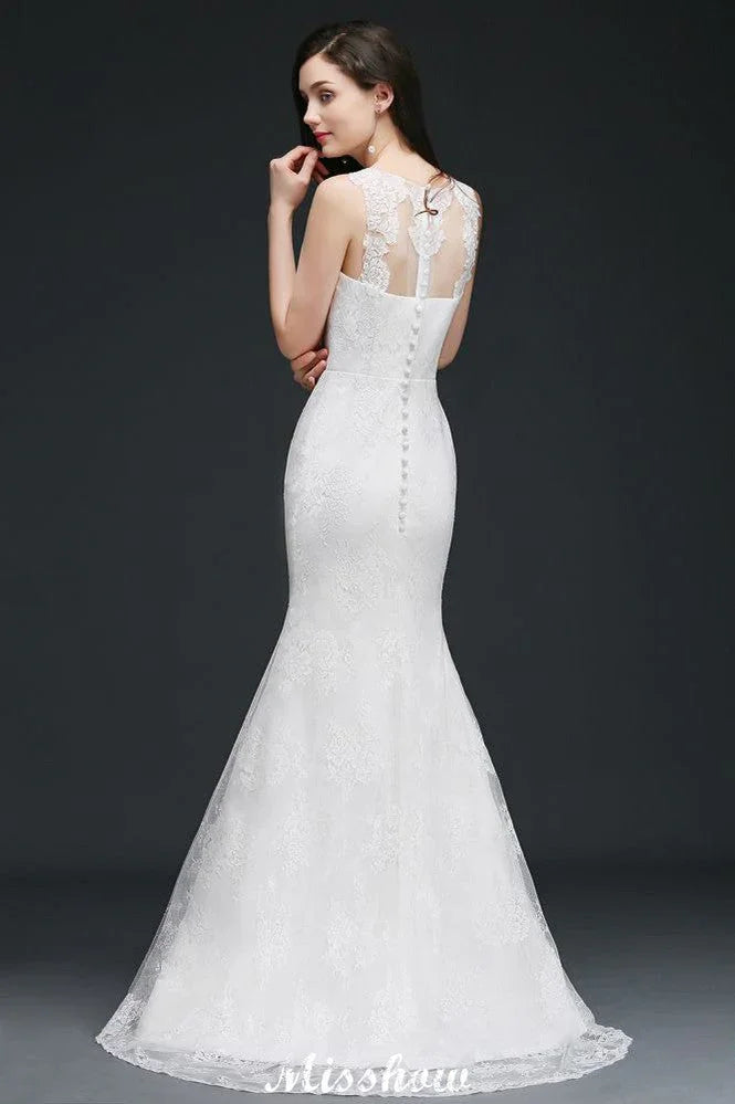 Vestidos de novia de encaje con cola de sirena y botones, recién llegados