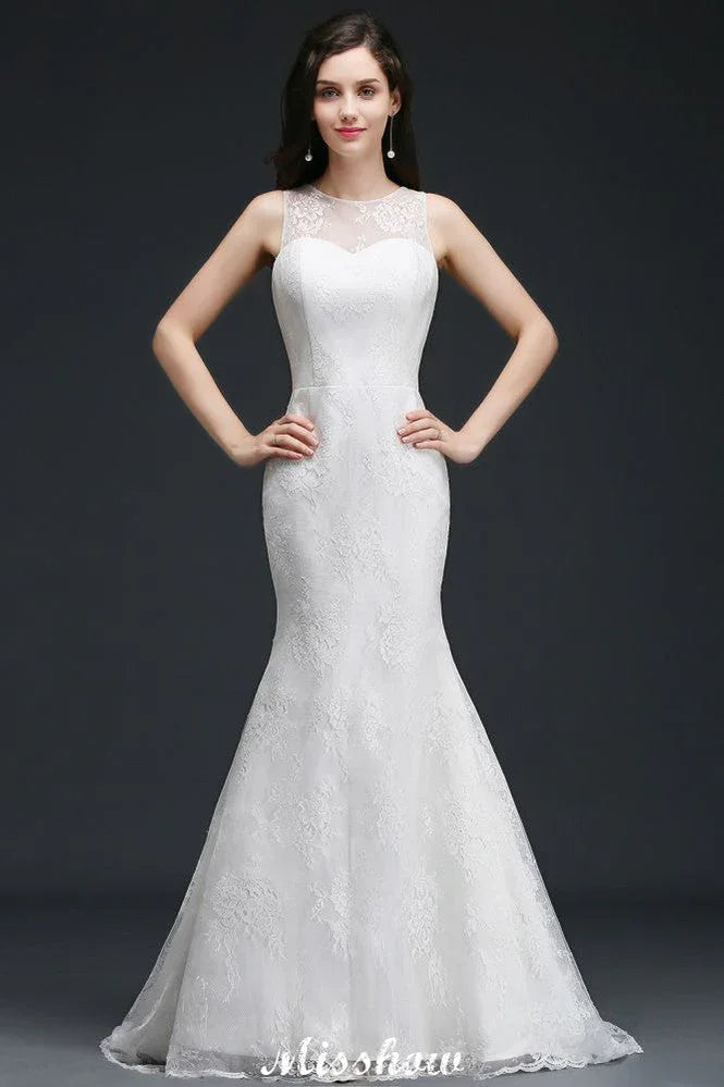 Vestidos de novia de encaje con cola de sirena y botones, recién llegados