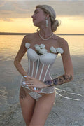 Mesh Cup Lace Up Slim Bustier Corset