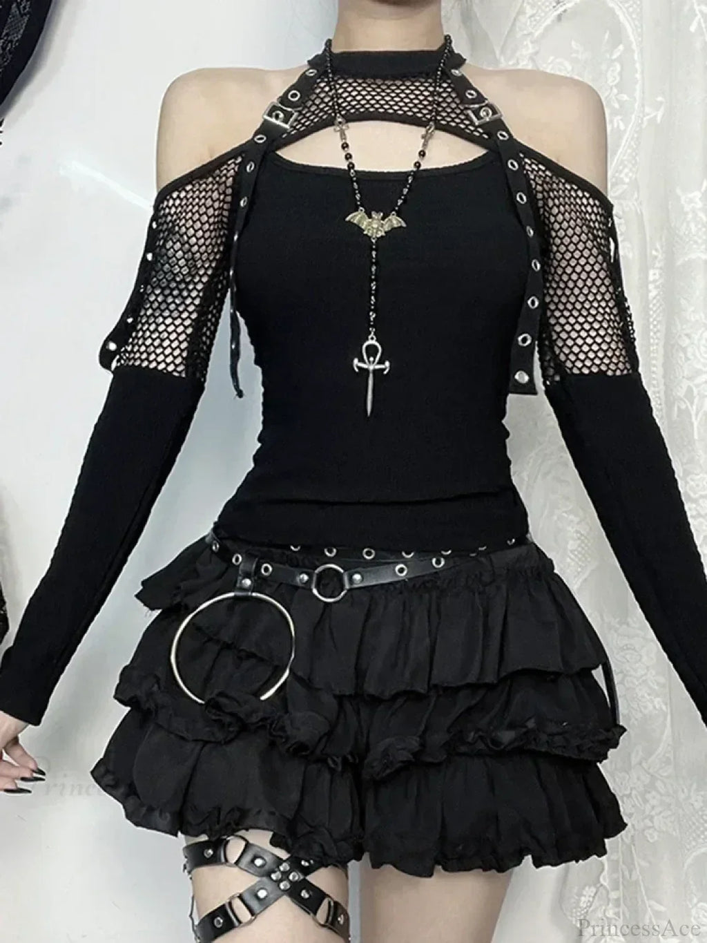 Mesh Hollow Sleeve Knit Top