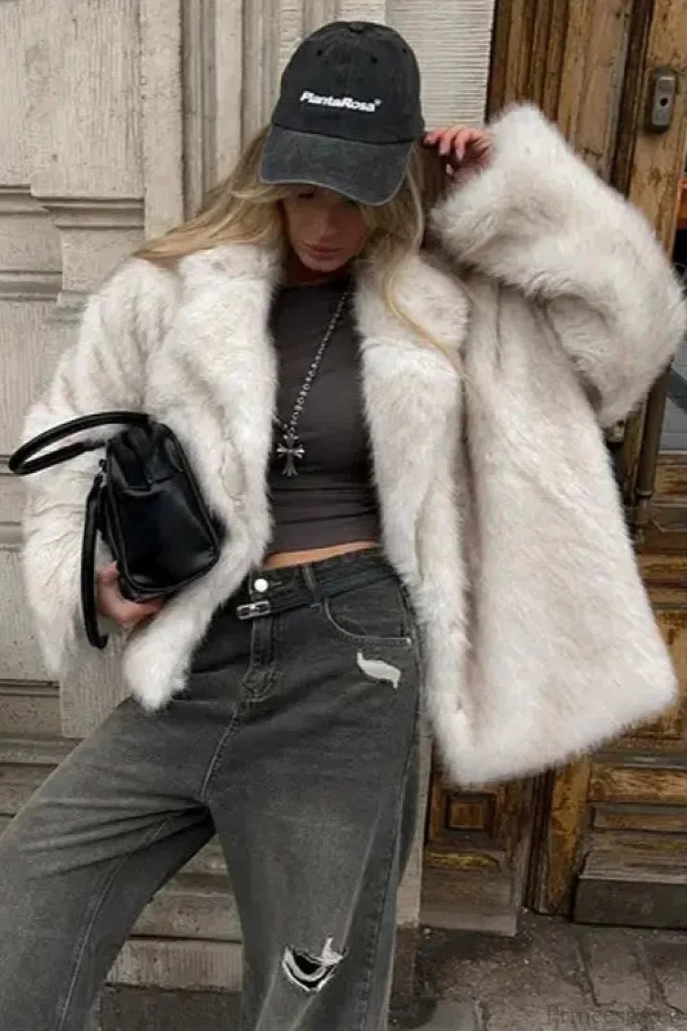 Minimalist Solid Color Plush Tip-Dyed Faux Fox Fur Oversized Coat
