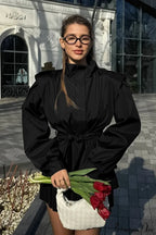 Minimalist Waist Tie Collar Long Sleeve Trench Coat