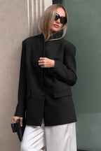 Minimalist White V-Neck Elegant Relaxed Coat