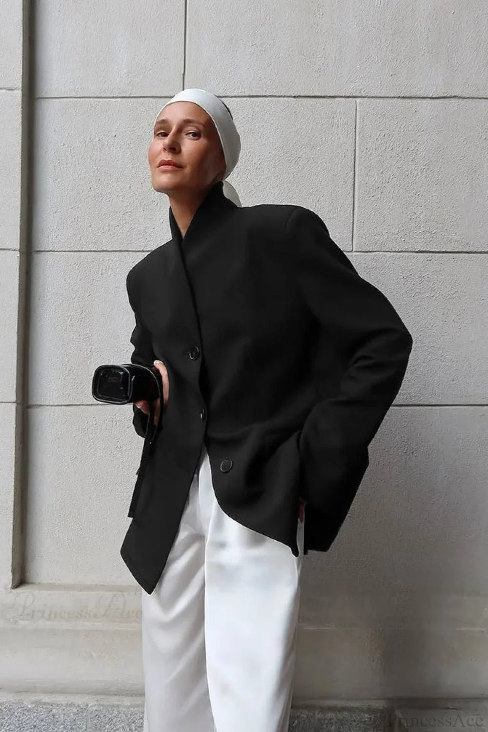 Minimalist White V-Neck Elegant Relaxed Coat