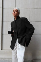 Minimalist White V-Neck Elegant Relaxed Coat