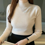 Mockneck Solid Cashmere Pullover Elegant Knit Top