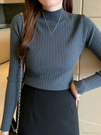 Mockneck Solid Cashmere Pullover Elegant Knit Top