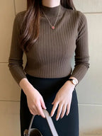 Mockneck Solid Cashmere Pullover Elegant Knit Top