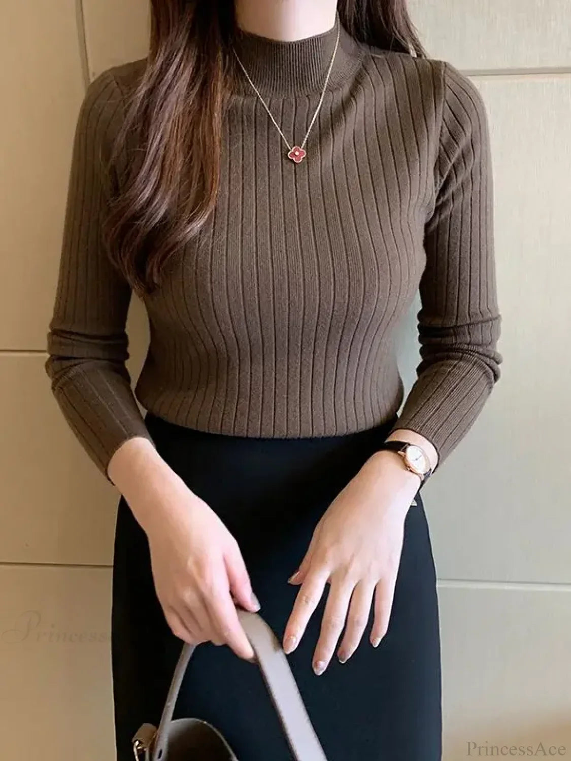 Mockneck Solid Cashmere Pullover Elegant Knit Top