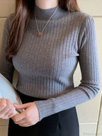 Mockneck Solid Cashmere Pullover Elegant Knit Top