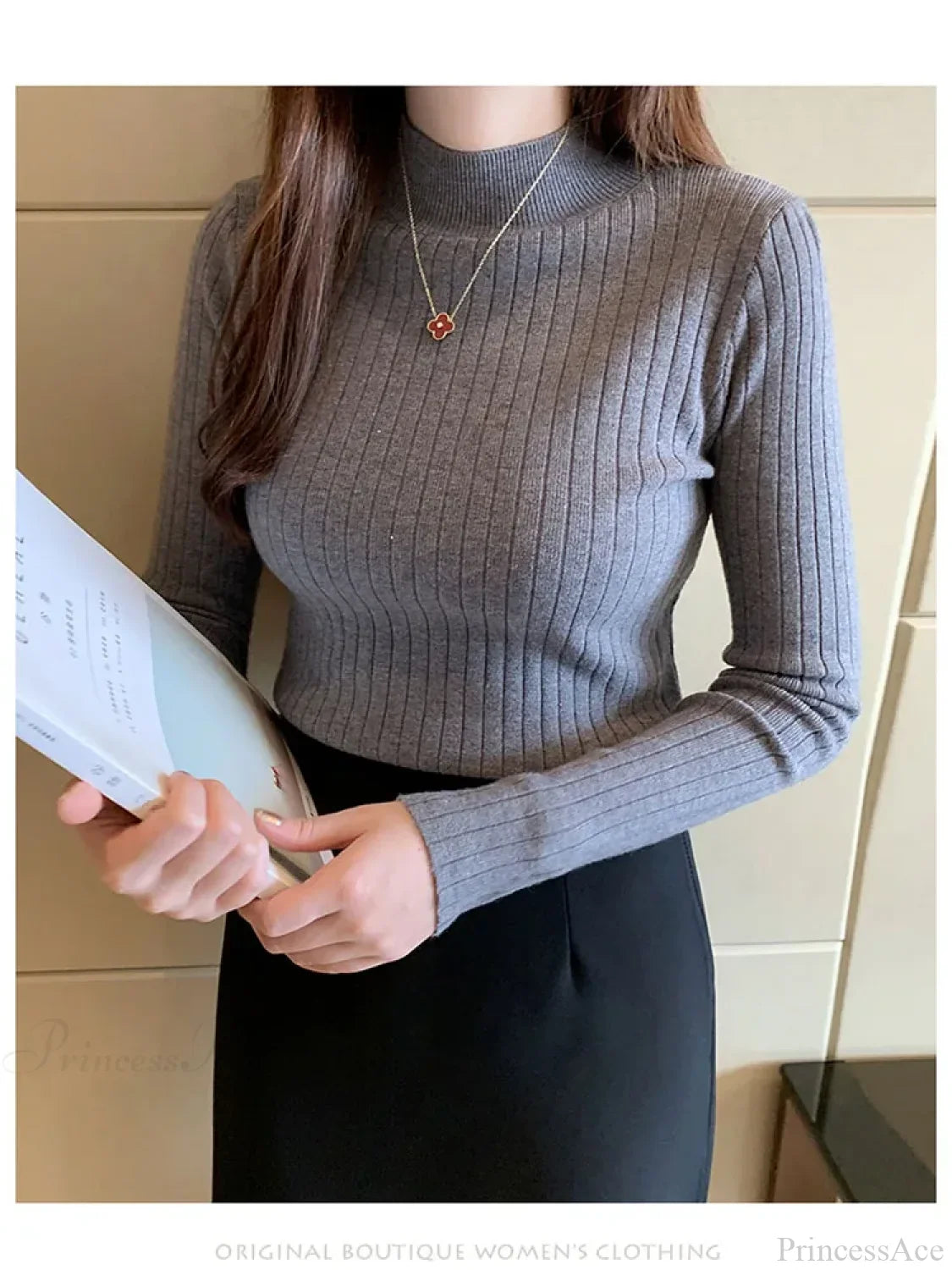 Mockneck Solid Cashmere Pullover Elegant Knit Top