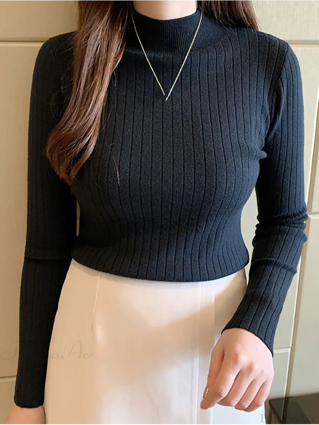 Mockneck Solid Cashmere Pullover Elegant Knit Top