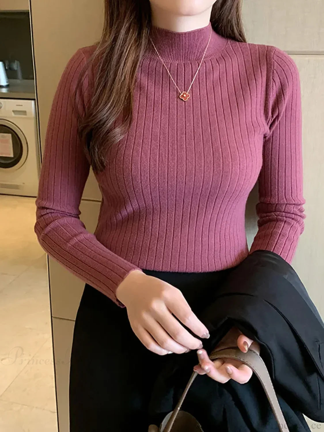 Mockneck Solid Cashmere Pullover Elegant Knit Top