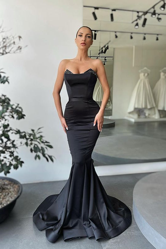 Moderne schwarze Meerjungfrauen-Ballkleider mit Perlenstickerei