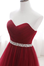 Vestido de fiesta largo moderno color burdeos con tul y cristales, vestido de noche con escote corazón
