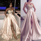 Vestido de fiesta largo moderno con abertura y apliques de corazón