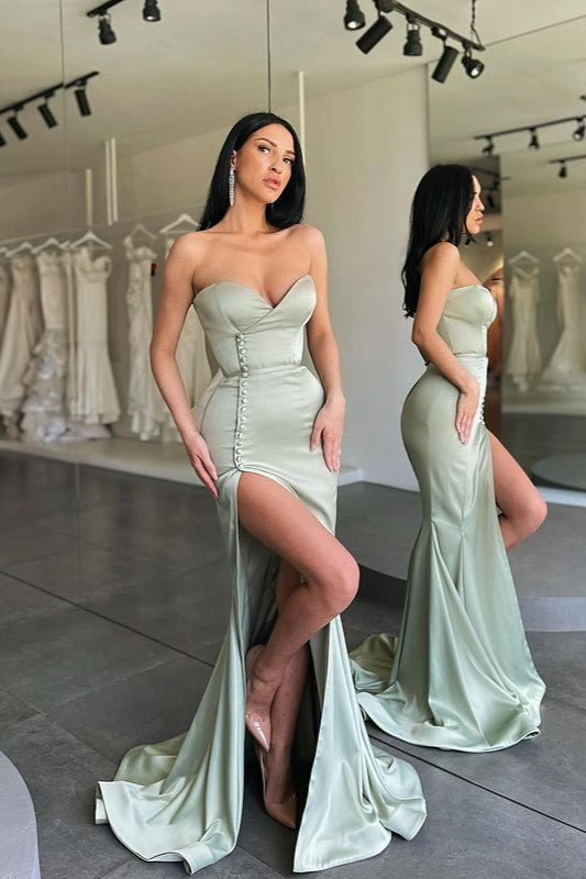 Modernes langes Meerjungfrauen-Abendkleid mit Seitenschlitz und Herzausschnitt