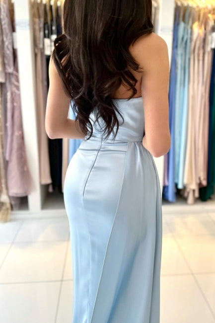 Schlichtes, ärmelloses, langes, blaues Meerjungfrauen-Abendkleid für den Abschlussball