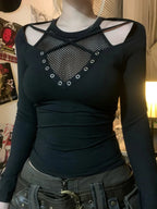 Net Empty Sleeve Knit Top