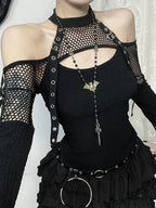 Net Empty Sleeve Knit Top