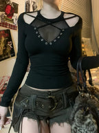 Net Empty Sleeve Knit Top