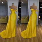 New Bright Yellow Mentallic Sequins Overskirt Prom Dress One shoulder
