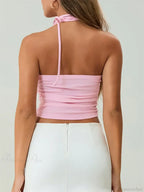 Off Shoulder 3D Flower Ruched Tube Crop Top