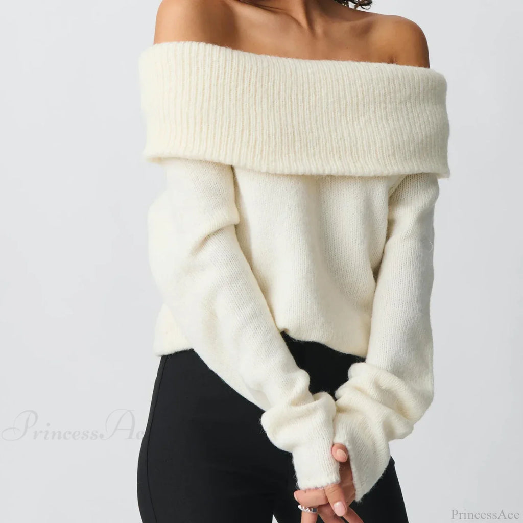 Off Shoulder Cropped Trendy Slouchy Knit Pullover Top