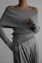 Off-Shoulder Fitted Long-Sleeve Knit Top