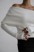Off-Shoulder Fitted Long-Sleeve Knit Top