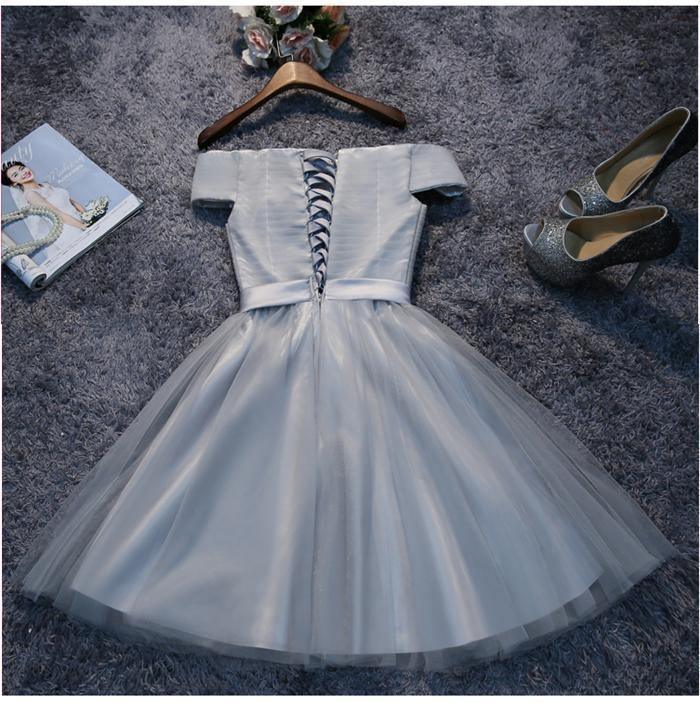 Vestidos de fiesta cortos de tul sin hombros, vestidos de regreso a casa
