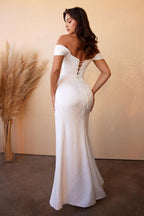 Off Shoulder Long Fitted Wedding Dress