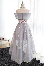 Off-the-Shoulder High Low Tulle Homecoming Dress With Appliques