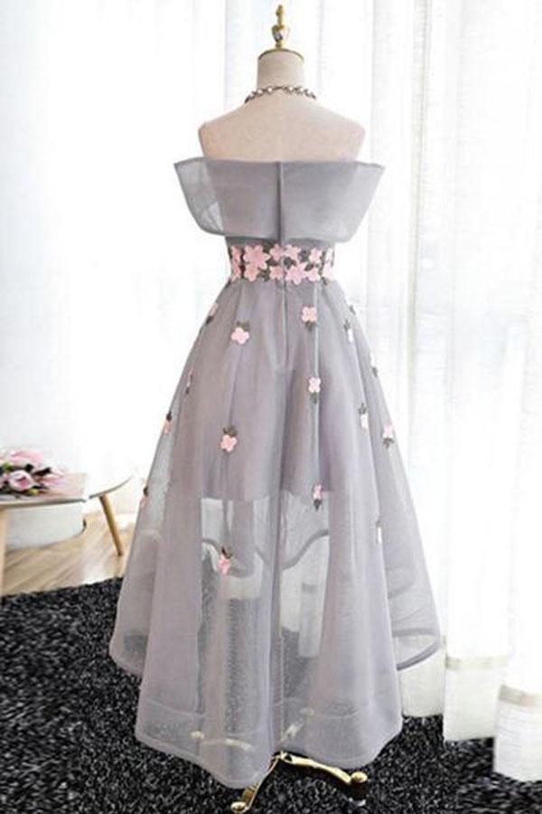 Off-the-Shoulder High Low Tulle Homecoming Dress With Appliques