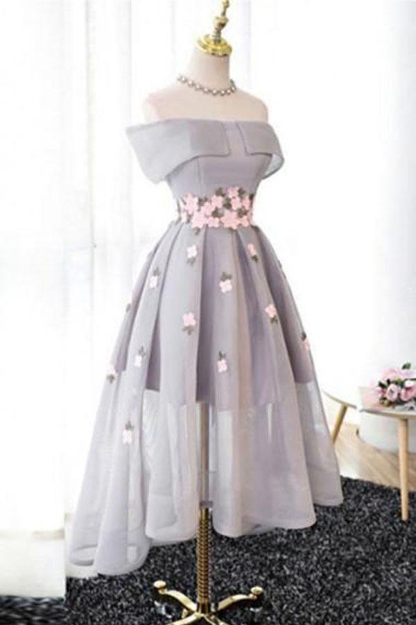 Off-the-Shoulder High Low Tulle Homecoming Dress With Appliques