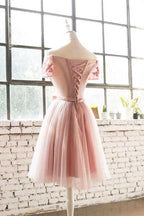 Off-Shoulder-Spitzen-Tüll-Kurzballkleid Abiballkleid