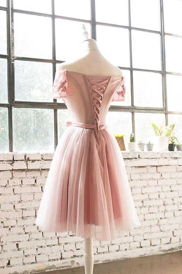 Off-Shoulder-Spitzen-Tüll-Kurzballkleid Abiballkleid