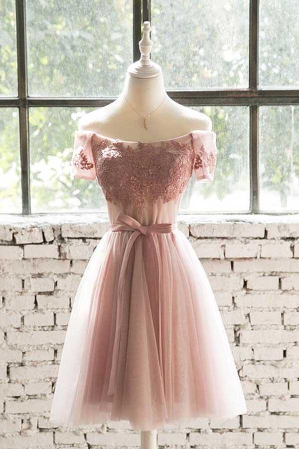 Off-Shoulder-Spitzen-Tüll-Kurzballkleid Abiballkleid