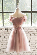 Off-Shoulder-Spitzen-Tüll-Kurzballkleid Abiballkleid