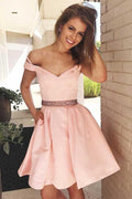 Schulterfreies kurzes Partykleid Ballkleid mit Taschen